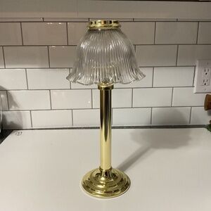 VTG 80s Partylite Library Brass Candle Lamp with Scalloped Glass Shade